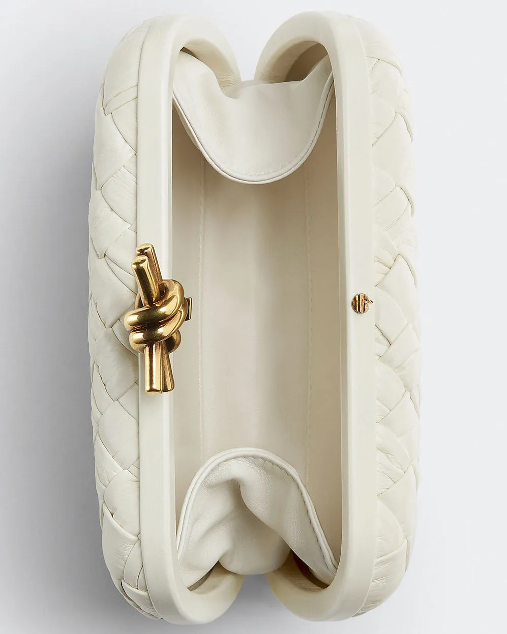 Intreccio Pleated Minaudiere Knot Clutch in Bone