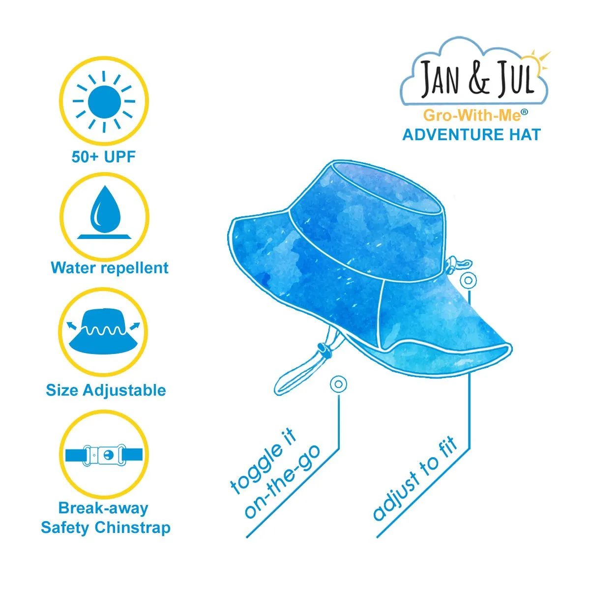 Jan & Jul Gro-with-me Aqua Dry Adventure Hat - Blue/Blue Trim