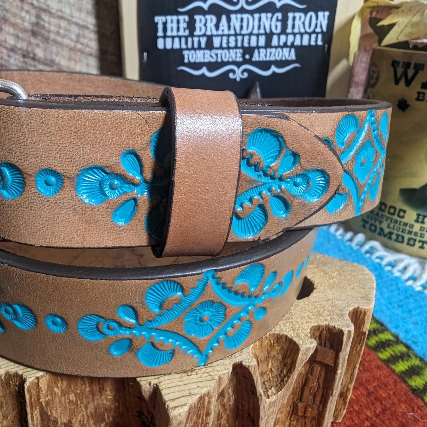 Kids' Turquoise Tooled Leather Belt "Hope" by Justin   C30220