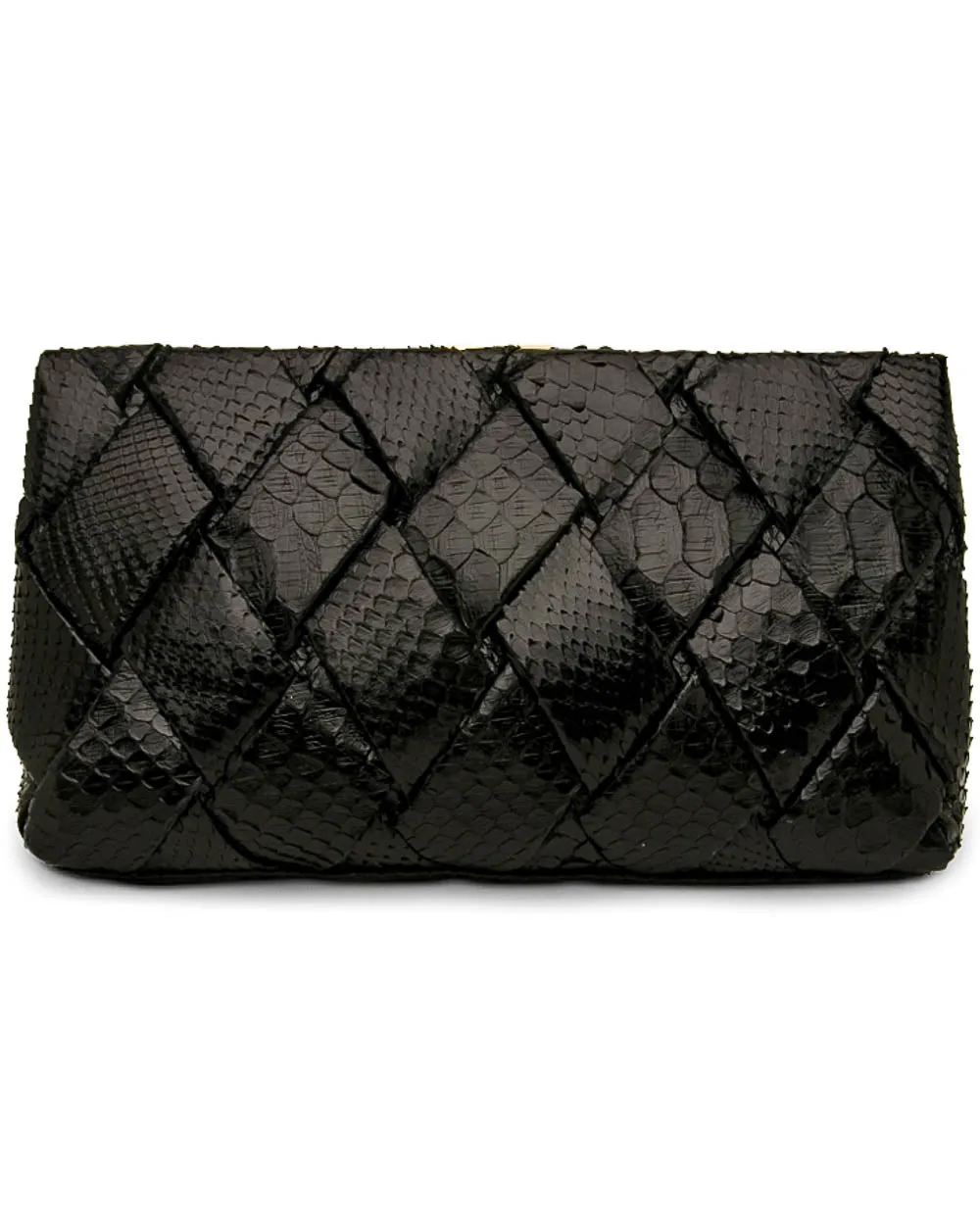 Large Black Woven Python Frame Clutch