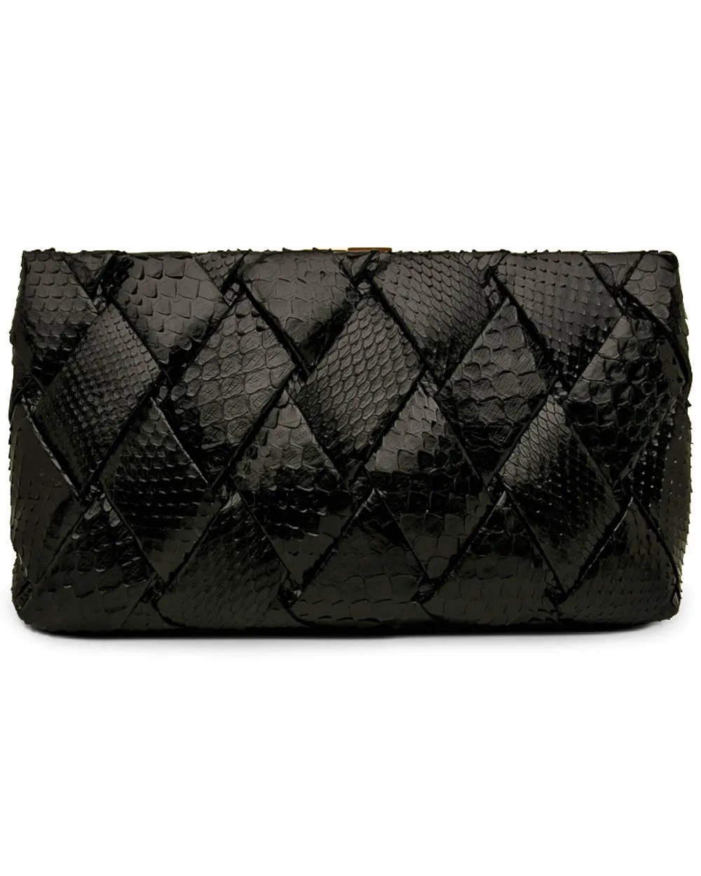 Large Black Woven Python Frame Clutch