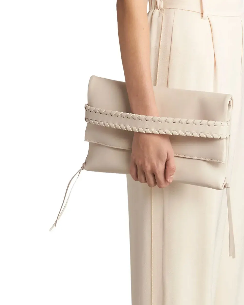 Mony Fold Over Clutch in Nude Lambskin