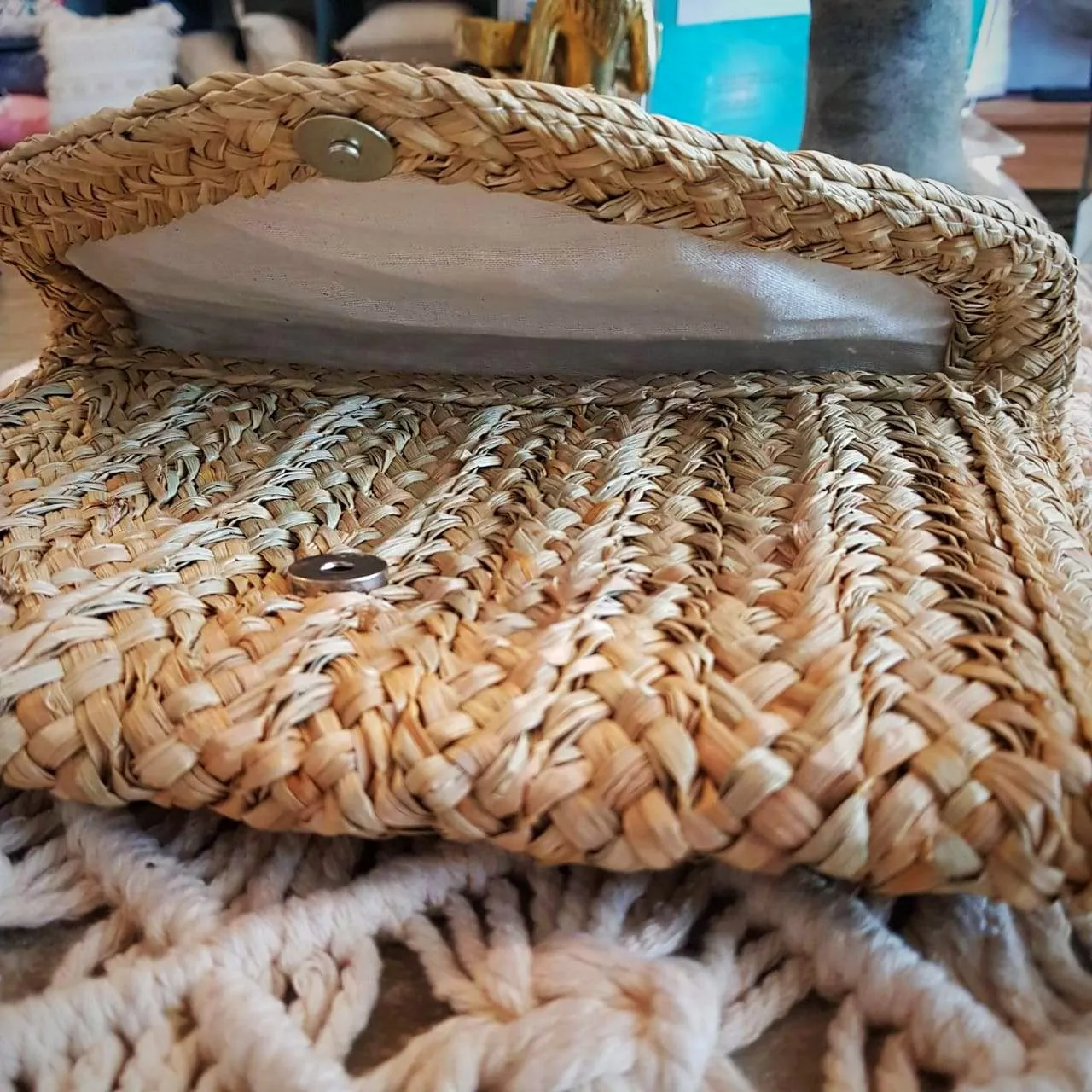 Natural Woven Straw Grass Fold Clutch