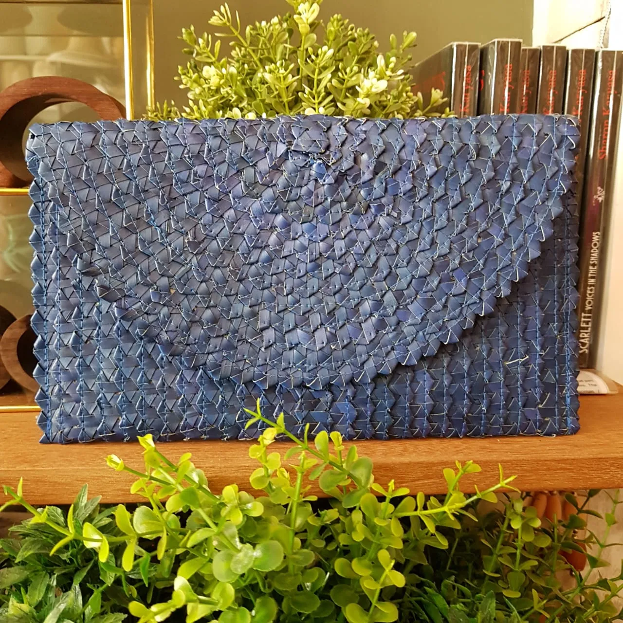 Navy Blue Woven Pandan Leaf Fold Clutch