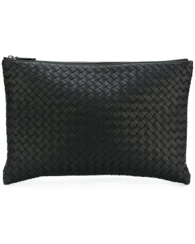 Nero Intrecciato Woven Large Zip Pouch