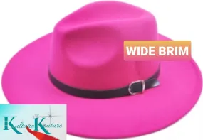 PRETTY IN PINK WIDE BRIM FEDORA HAT WITH BLACK BELT