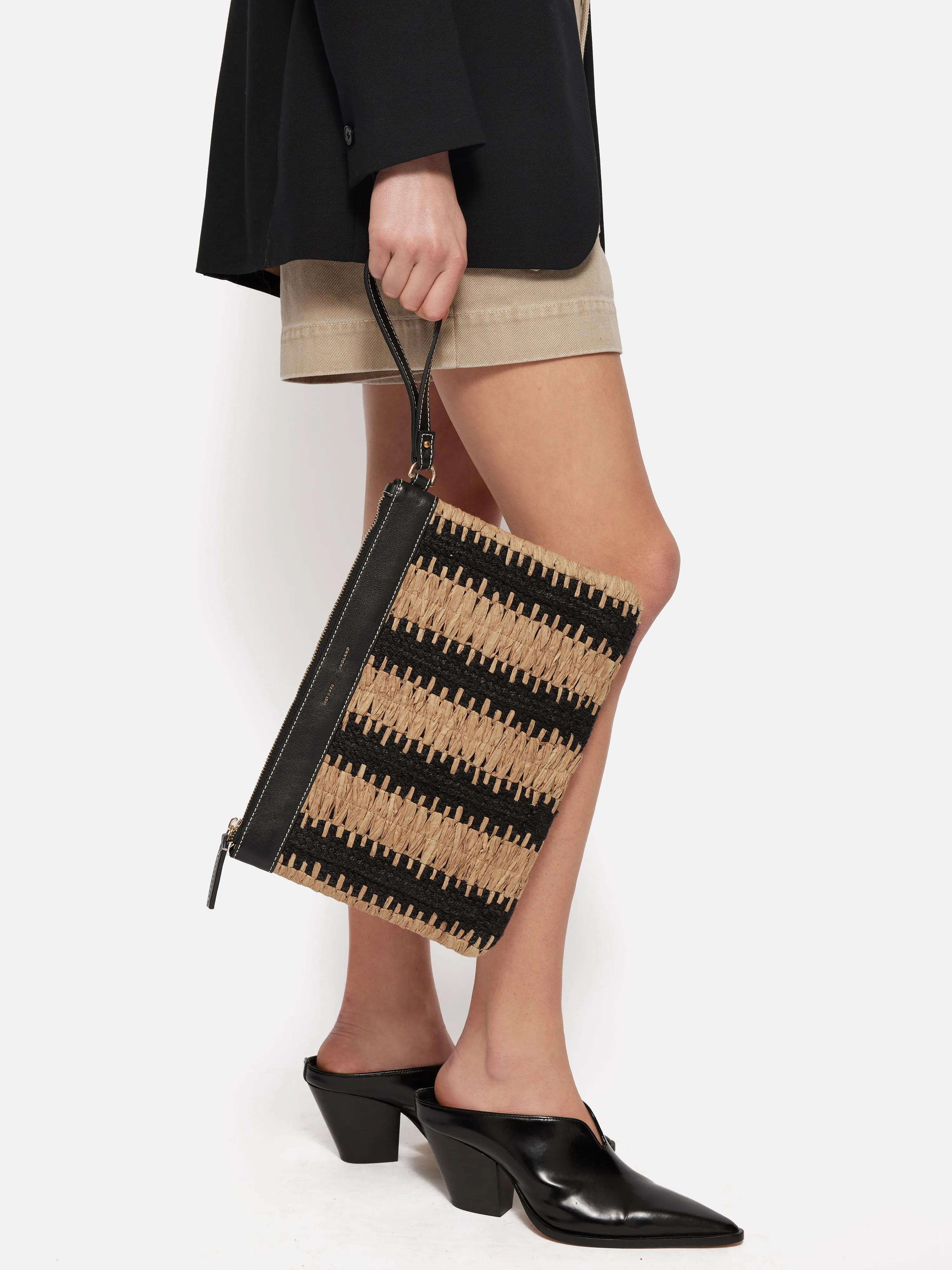 Raffia Stripe Pouch | Beige