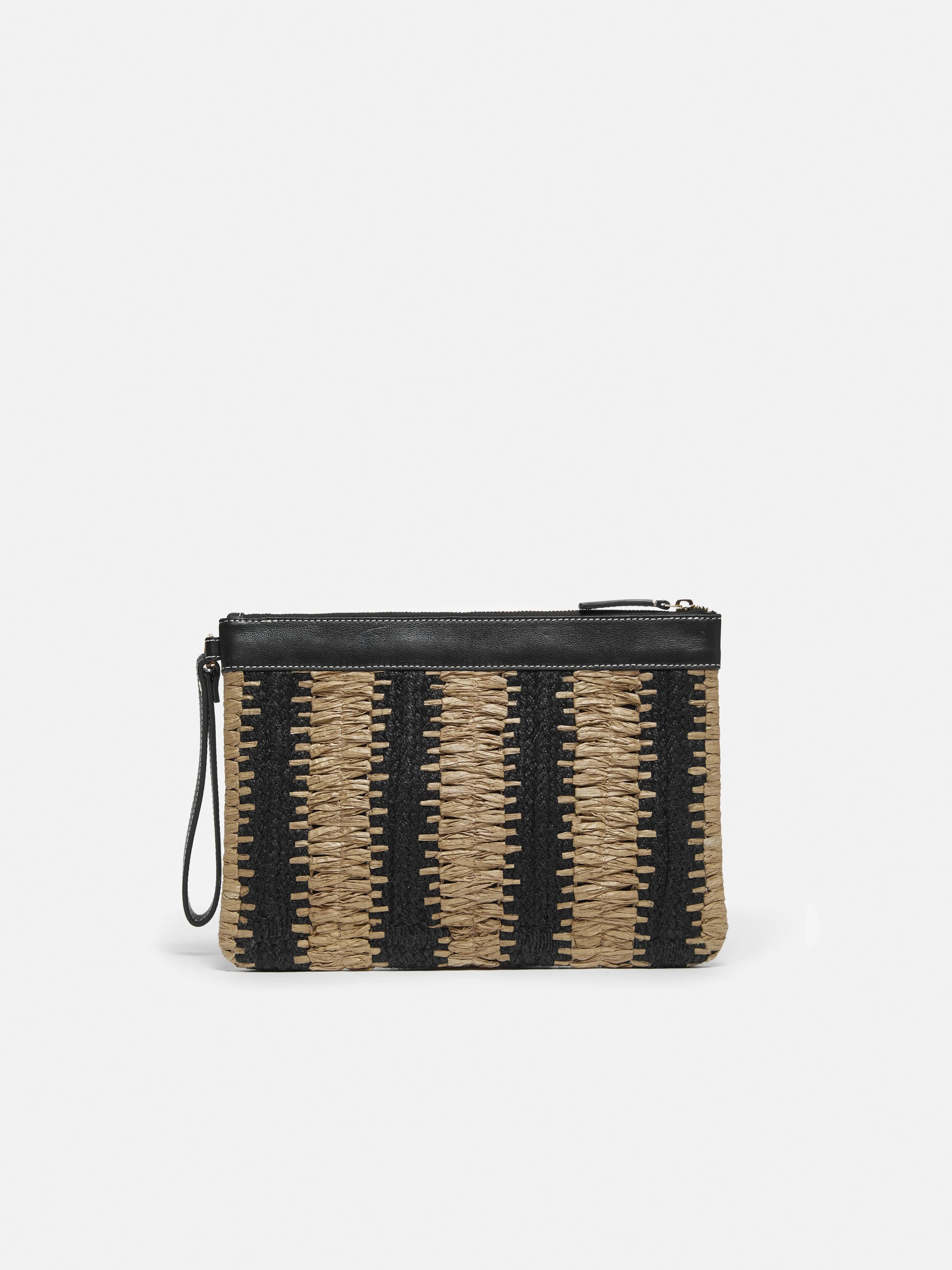 Raffia Stripe Pouch | Beige