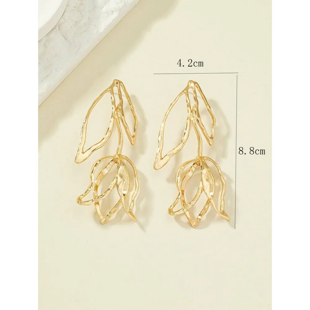 Rose Leaf Exaggerated Drop Gold Earrings