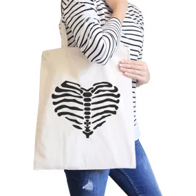 Skeleton Heart Natural Canvas Bags