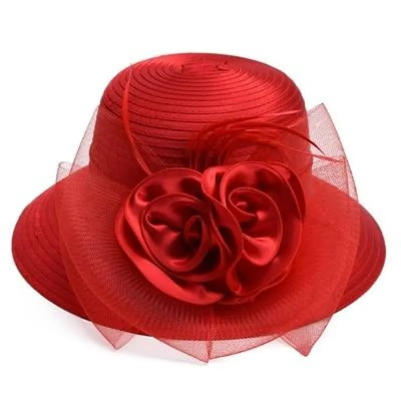 Solid Satin Feather Floral Wide Brim Sun Kentucky Derby Style Church Tea Party Floppy Hat