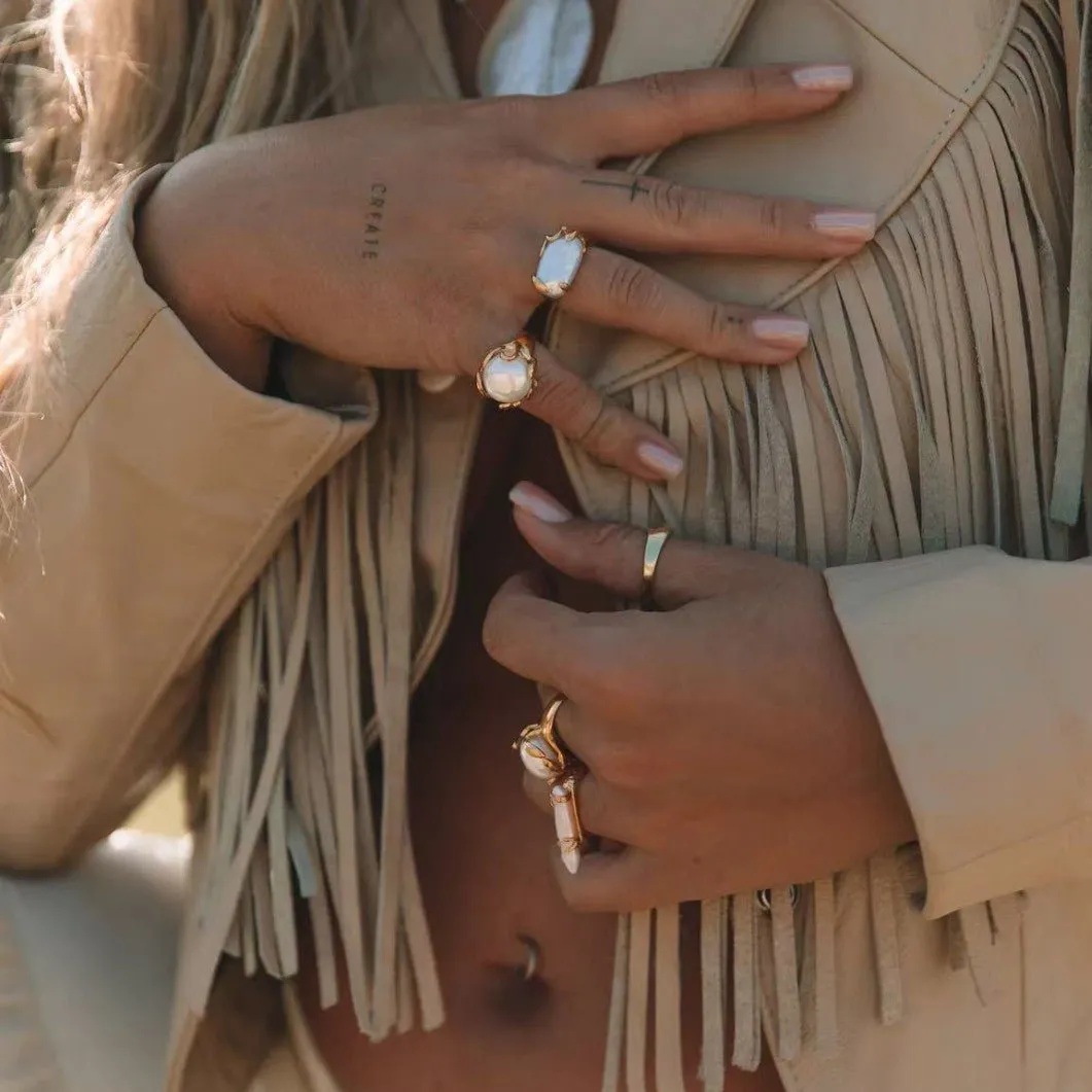 Stackable Long Baroque Pipa Pearl Ring