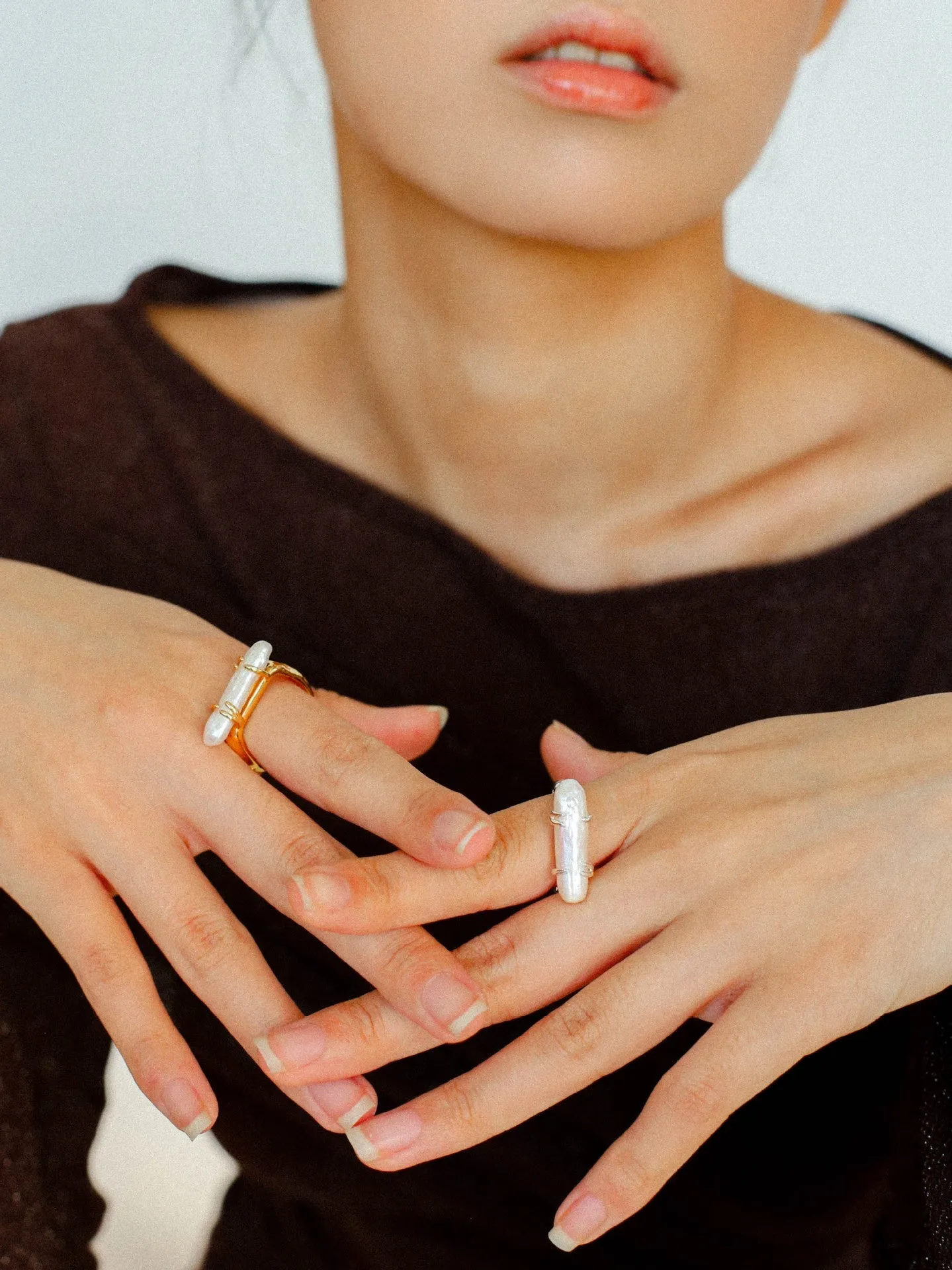 Stackable Long Baroque Pipa Pearl Ring