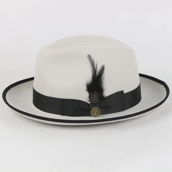 Steven Land White and Black Trim Brim Wool Men's Hat-the Domingo