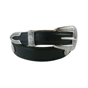 Tapered Genuine Black Leather Western Belt with Buffalo Nickels