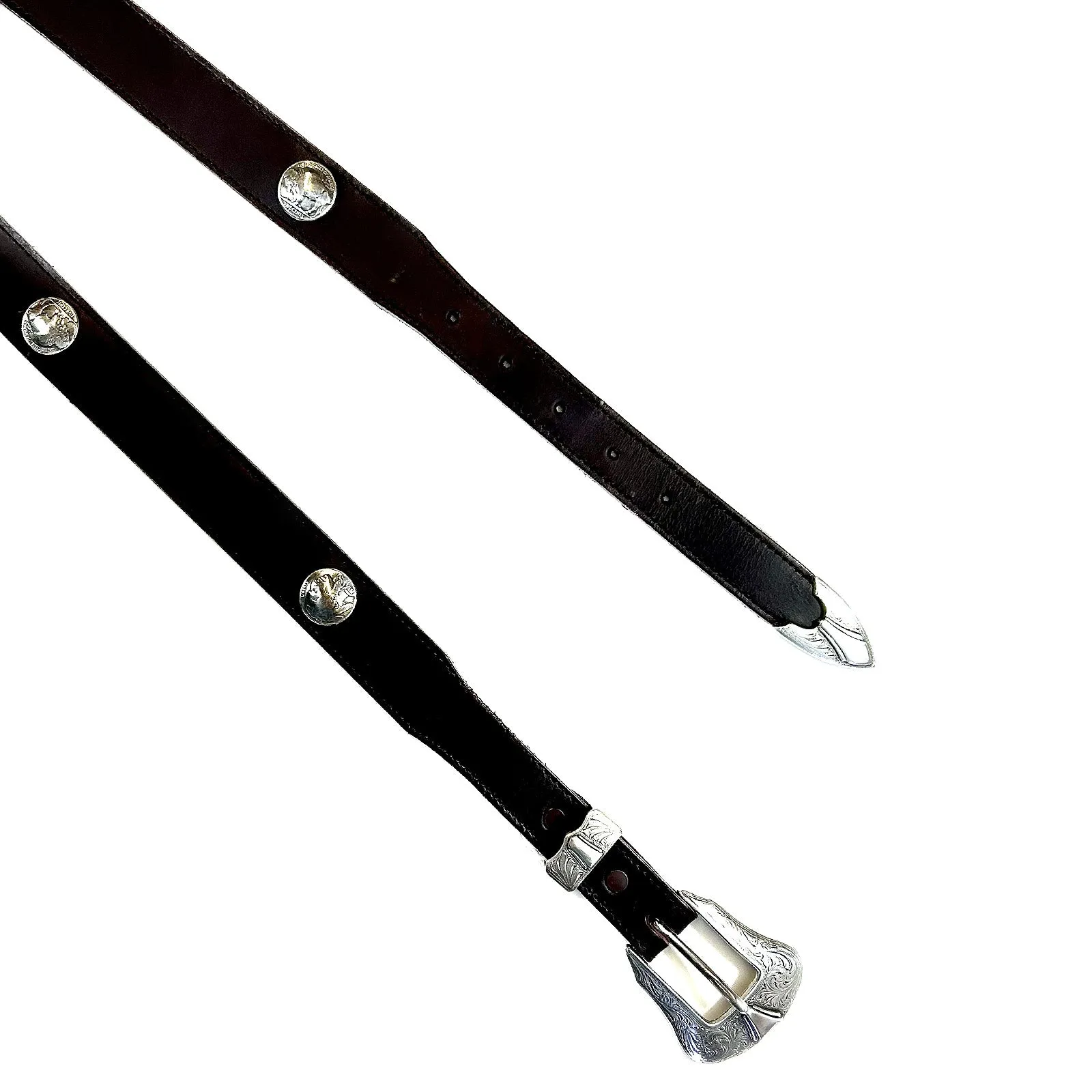 Tapered Genuine Black Leather Western Belt with Buffalo Nickels