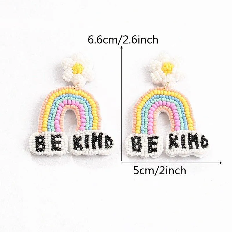 Teacher Rainbow Flowers "BE KIND" Earrings