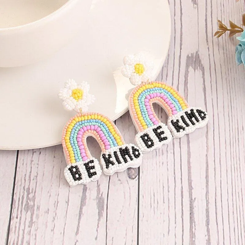 Teacher Rainbow Flowers "BE KIND" Earrings