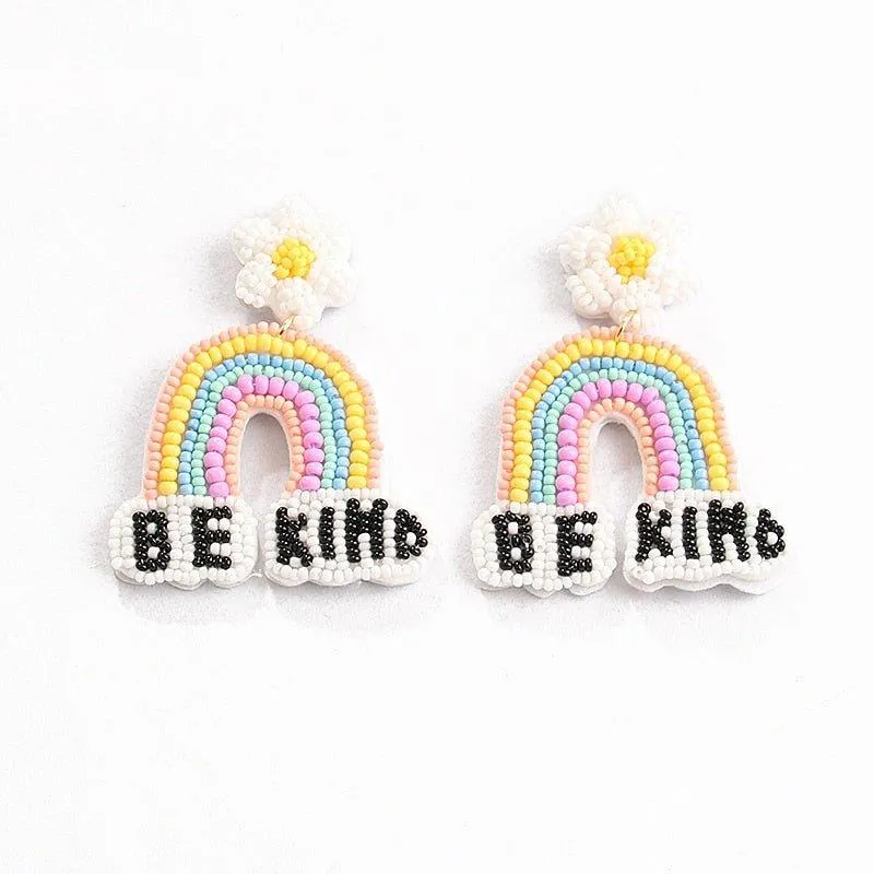 Teacher Rainbow Flowers "BE KIND" Earrings