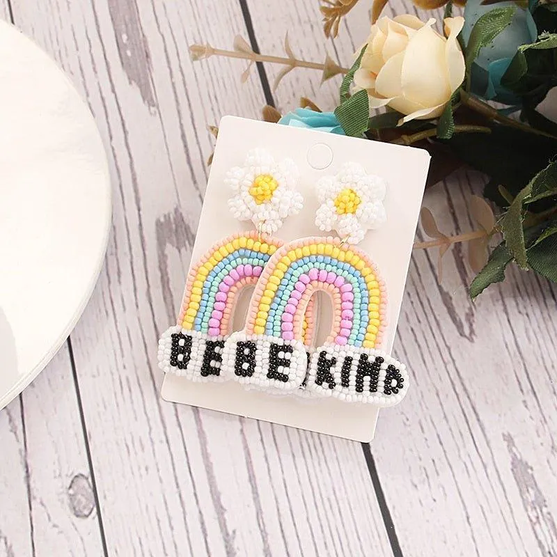 Teacher Rainbow Flowers "BE KIND" Earrings