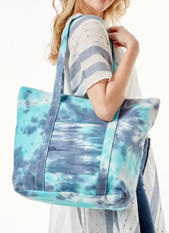 Tie Dye Print Canvas Tote Bag