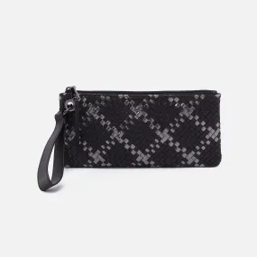 Vida Wristlet In Woven Leather - Black Metallic Woven