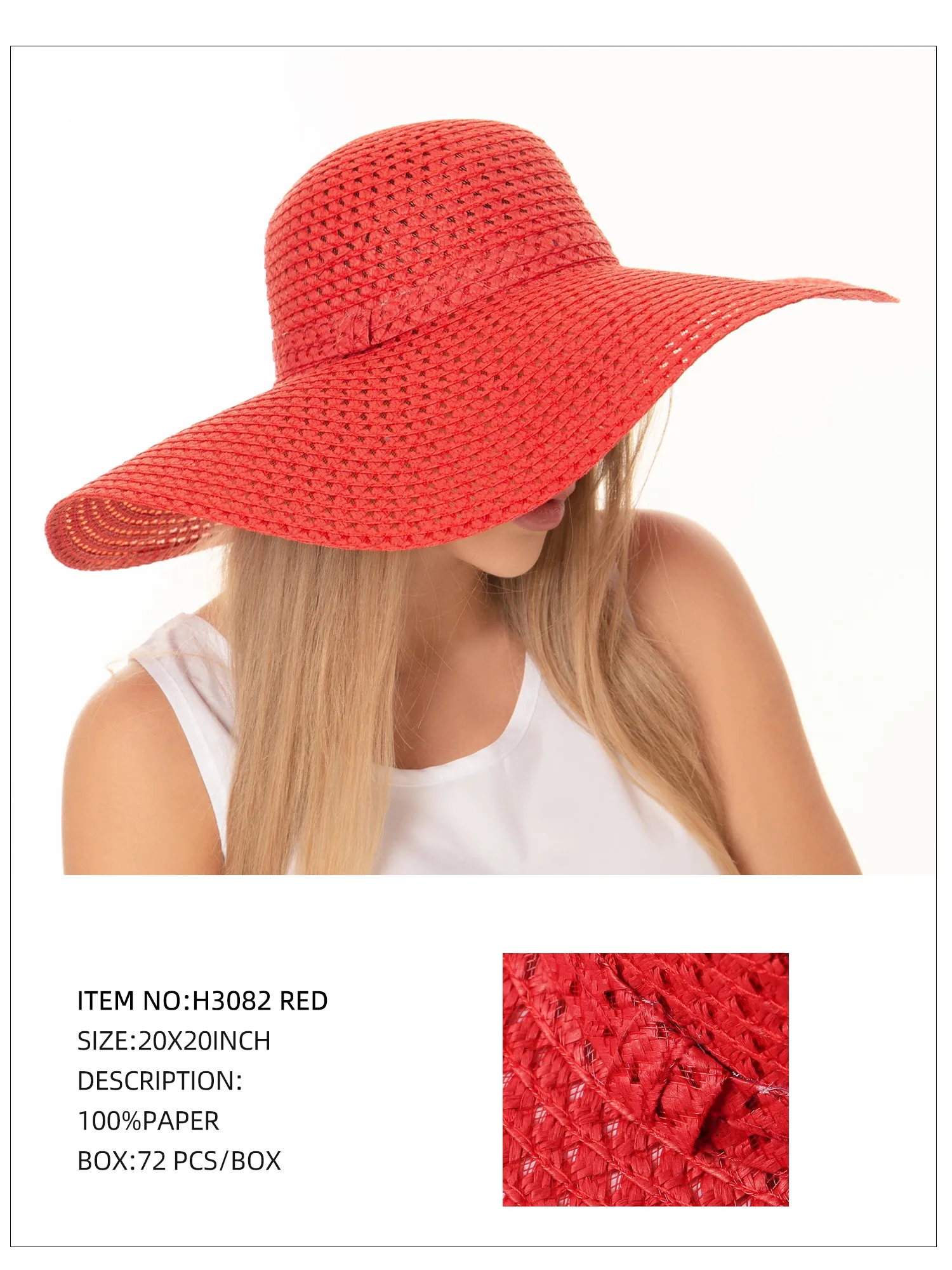 Wide Brim Sun Hat-Red