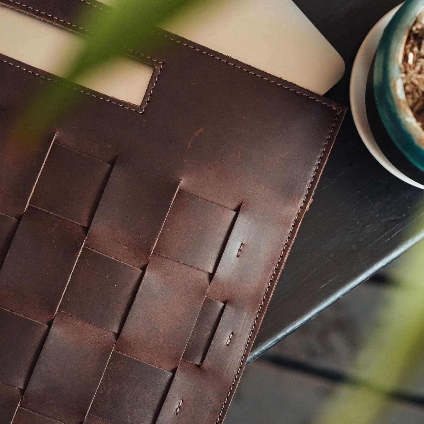 Woven Laptop Clutch in Walnut